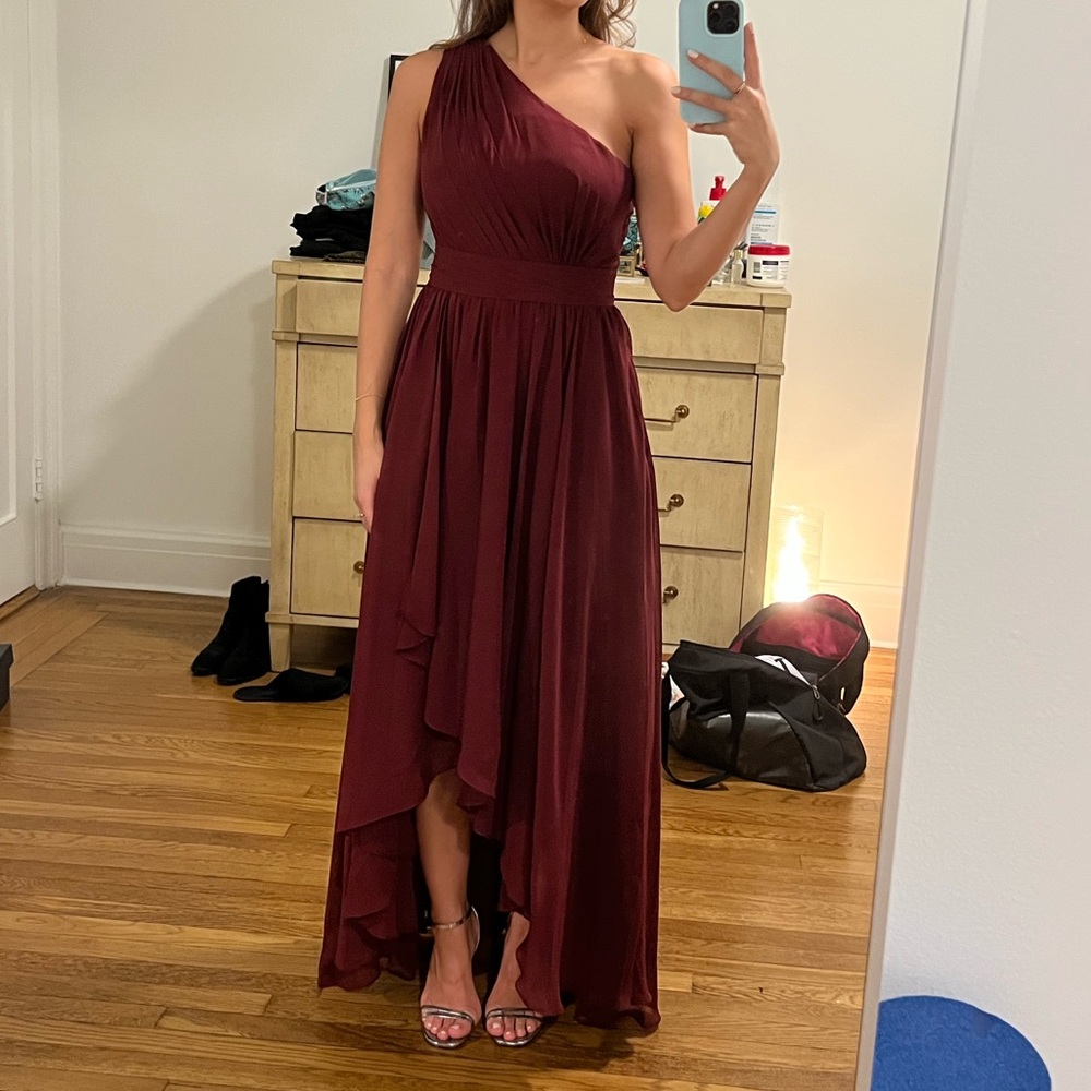 Azazi bridesmaid gown - burgundy asymmetrical chiffon